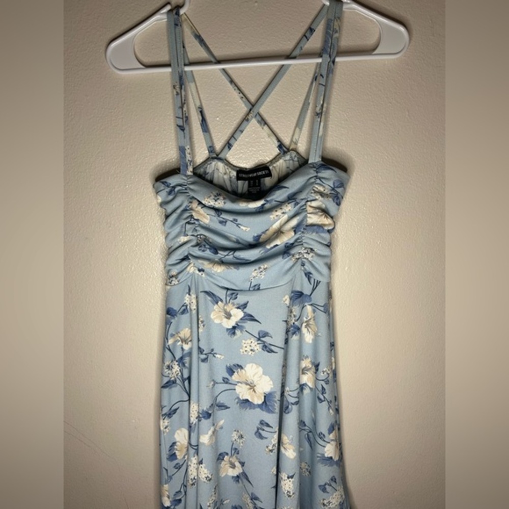 Blue Floral Short Dress For Girls/teens Size M By Streetwear Society.